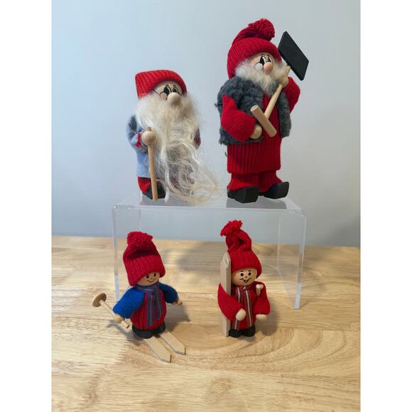 4 Ljungstroms Of Sweden Tomte Wooden Figure Winter Activities Ski Shovel Hike - Picture 8 of 13